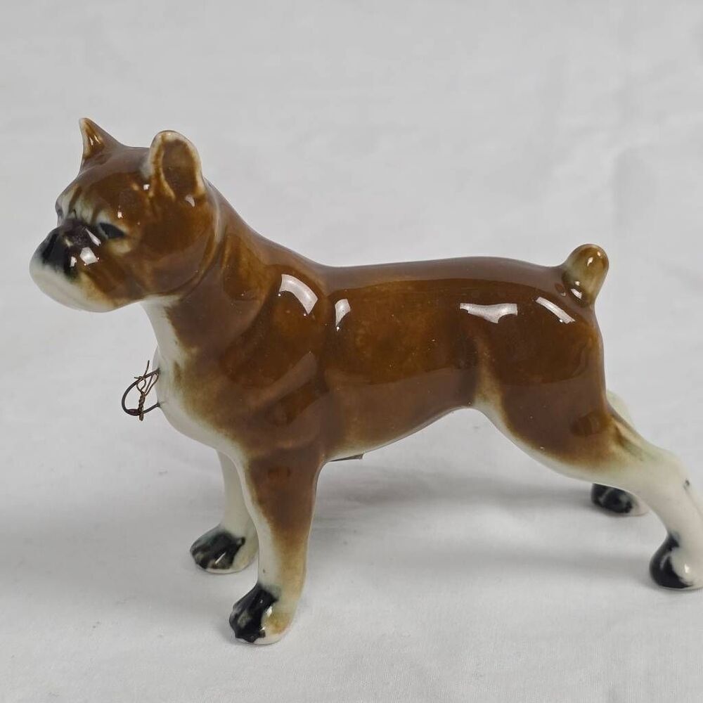Vintage Japan Porcelain Boxer Dog Figurine Brown White